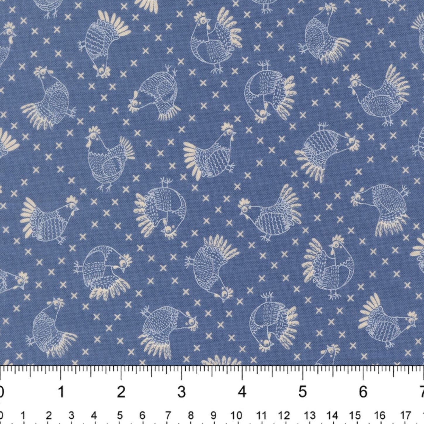 Cross Stitch Chickens in Cobalt