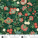 Bloom Green from the Adorn collection by Makower Fabrics is an elegant festive quilting cotton featuring a rich green background decorated with blooming red and white flowers, leafy foliage, fern-like sprigs, small snowflake details, and metallic gold accents. The print has a sophisticated Christmas feel, combining traditional holiday colours with a refined botanical style.

Printed on 100% cotton, this fabric is ideal for Christmas quilts, table runners, stockings, cushions, festive décor, and seasonal sew