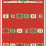 Create a beautiful festive Advent calendar with this charming panel from the Adorn collection by Makower UK for Andover Fabrics. Featuring a rich red background with elegant Christmas trees and seasonal motifs in classic red, green, and gold tones.