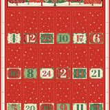 Create a beautiful festive Advent calendar with this charming panel from the Adorn collection by Makower UK for Andover Fabrics. Featuring a rich red background with elegant Christmas trees and seasonal motifs in classic red, green, and gold tones.