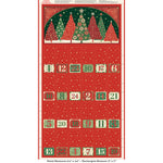 Create a beautiful festive Advent calendar with this charming panel from the Adorn collection by Makower UK for Andover Fabrics. Featuring a rich red background with elegant Christmas trees and seasonal motifs in classic red, green, and gold tones.