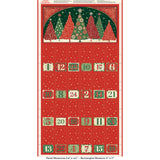 Create a beautiful festive Advent calendar with this charming panel from the Adorn collection by Makower UK for Andover Fabrics. Featuring a rich red background with elegant Christmas trees and seasonal motifs in classic red, green, and gold tones.