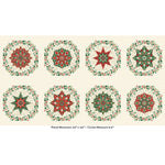 Circles Cream is a festive coordinate Panel featuring decorative circular motifs scattered across a soft cream background. Design includes small patterned circles in traditional Christmas shades of red, green, teal and sage.