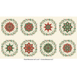 Circles Cream is a festive coordinate Panel featuring decorative circular motifs scattered across a soft cream background. Design includes small patterned circles in traditional Christmas shades of red, green, teal and sage.