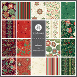 Adorn by Makower UK is a festive quilting fabric collection with holly, stars and gold accents.