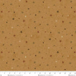 Seeing Stars Basic Gold fabric featuring scattered rust, brown, olive and cream stars on a softly textured golden ochre background.