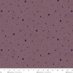 Seeing Stars Basic Purple fabric featuring scattered plum, mauve, taupe and charcoal stars on a muted dusty purple background.