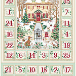 Country Christmas Advent Calendar Panel in Pale Green with Christmas Cottage Scene