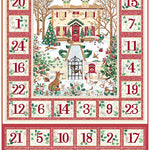 Country Christmas Advent Calendar Panel in Red with Christmas Cottage Scene
