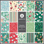 A Charming Christmas collection featuring festive illustrations of Santa, snowmen, winter cottages, woodland animals, holly, berries, snowflakes & stars. A soft palette of sage and hunter greens, reds, creams, & teal creates a warm winter feel. 