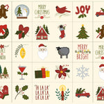 Joyful Gatherings II Christmas block fabric by Primitive Gatherings for Moda, featuring festive motifs and holiday sayings on a cream background, SKU 49302-11.