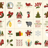 Joyful Gatherings II Christmas block fabric by Primitive Gatherings for Moda, featuring festive motifs and holiday sayings on a cream background, SKU 49302-11.