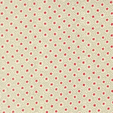 Moda Joyful Gatherings II 49336 11 cream fabric with scattered red stars and fine olive green dotted swirl motifs.