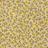 A delicate small-scale floral print from Sevenberry, featuring tiny golden yellow blossoms and buds scattered across a warm buttery yellow background. Fine brown trailing stems weave softly through the design, accented with small muted green and blue-green leaves for a gentle contrast.

This sweet, vintage-inspired print has a soft cottage-garden feel, making it ideal for quilting, patchwork, craft sewing, linings, small accessories, and cheerful handmade projects.