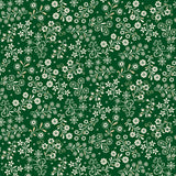 Green and cream fabric featuring a detailed digital floral vine print with leafy branches and small flower details across the fabric. The soft Nordic holiday-inspired design has a natural pattern with a mix of green leaves and cream background for a classic seasonal look.