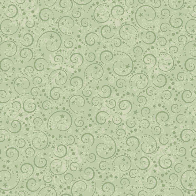 Light sage fabric featuring a delicate all-over pattern of tiny curling swirls in softly varied sage-green tones, creating subtle texture and gentle movement.