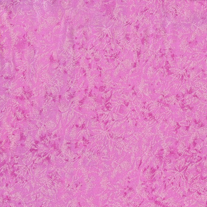 Fairy Frost Carnation pink quilting fabric with a shimmering metallic textured pattern, ideal for quilts, appliqué and creative sewing projects.