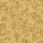 Hoffman Gold Christmas Wish Gold Gold fabric featuring ornate scrolling foliage outlined in metallic gold on a warm tonal gold background. 