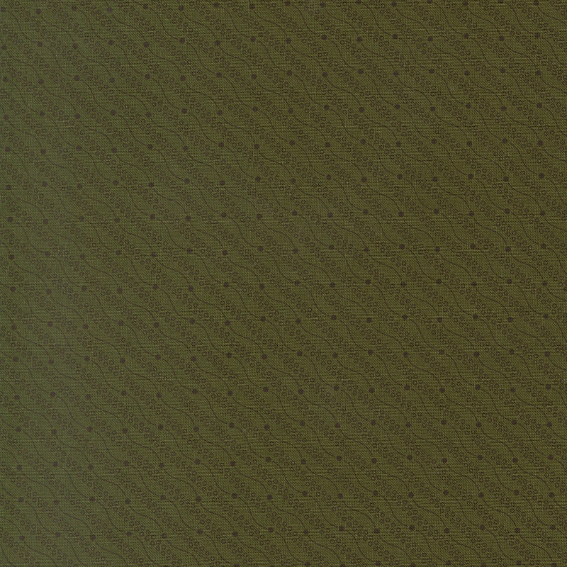 Moda Joyful Gatherings II 49334 14 Evergreen fabric with subtle wavy diagonal lines and tiny dark dot accents.