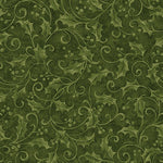 Holly sprigs with green leaves and red berries scattered across the fabric, creating a classic Christmas botanical print from Benartex’s Star of Wonder, Star of Light collection.