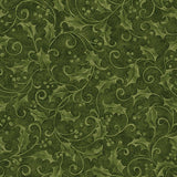 Holly sprigs with green leaves and red berries scattered across the fabric, creating a classic Christmas botanical print from Benartex’s Star of Wonder, Star of Light collection.
