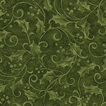 Holly sprigs with green leaves and red berries scattered across the fabric, creating a classic Christmas botanical print from Benartex’s Star of Wonder, Star of Light collection.