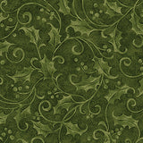 Holly sprigs with green leaves and red berries scattered across the fabric, creating a classic Christmas botanical print from Benartex’s Star of Wonder, Star of Light collection.