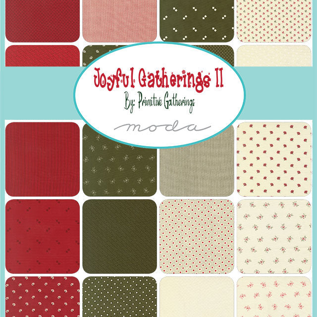 Discover Joyful Gatherings II by Primitive Gatherings for Moda Fabrics, a warm and timeless Christmas fabric collection featuring classic reds, creams, blacks and festive seasonal prints. Perfect for Christmas quilts, table runners, stockings, home décor, patchwork and handmade gifts, this collection blends traditional holiday charm with beautifully coordinated small-scale designs.