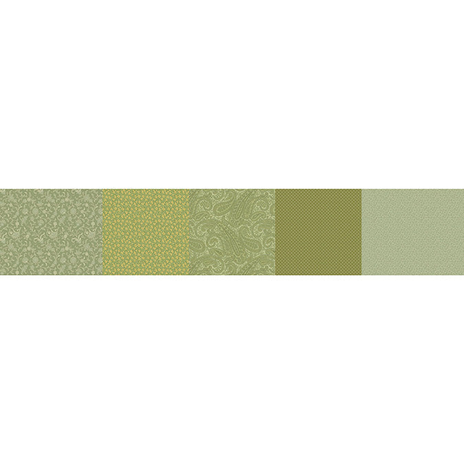 Kathleen's Story Strip-It 8" Green multi pattern quilting fabric green
