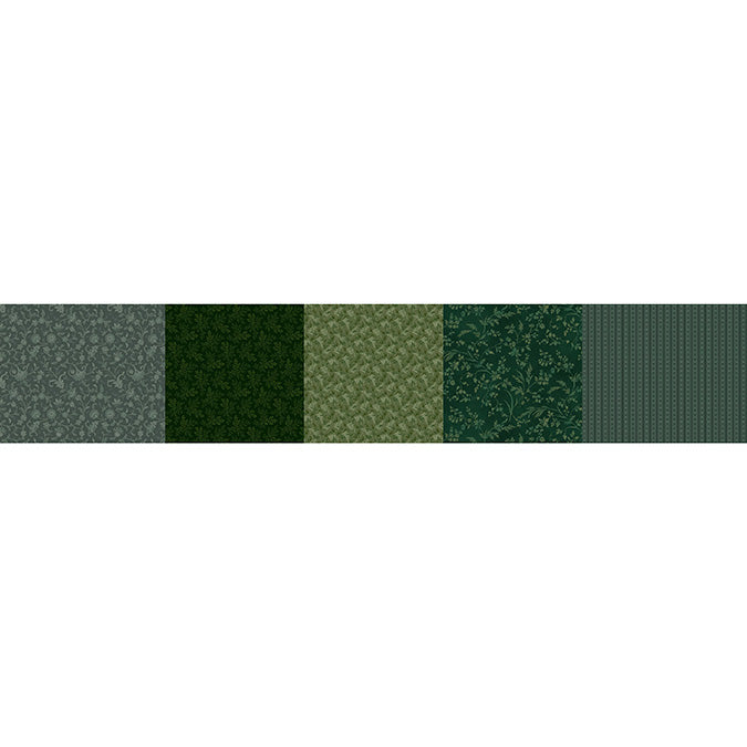 Kathleen's Story Strip-It 8" Hunter multi pattern quilting fabric dark green
