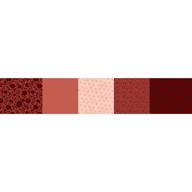 Kathleen's Story Strip-It 8" Red multi pattern quilting fabric red