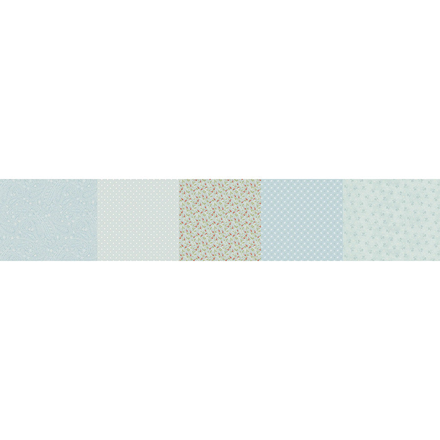 Kathleen's Story Strip-It 8" Blue multi pattern quilting fabric pale blue