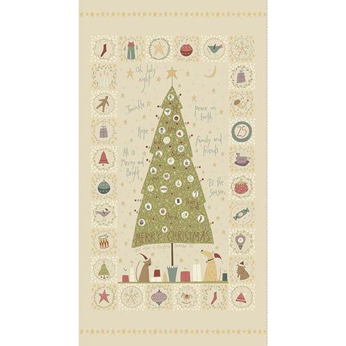 Anni Downs O Christmas Tree quilting panel with festive folk-art Christmas illustrations