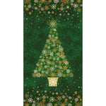 Deborah Edwards Christmas panel with emerald tree and metallic gold snowflake motifs