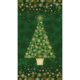Deborah Edwards Christmas panel with emerald tree and metallic gold snowflake motifs