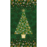 Deborah Edwards Christmas panel with emerald tree and metallic gold snowflake motifs