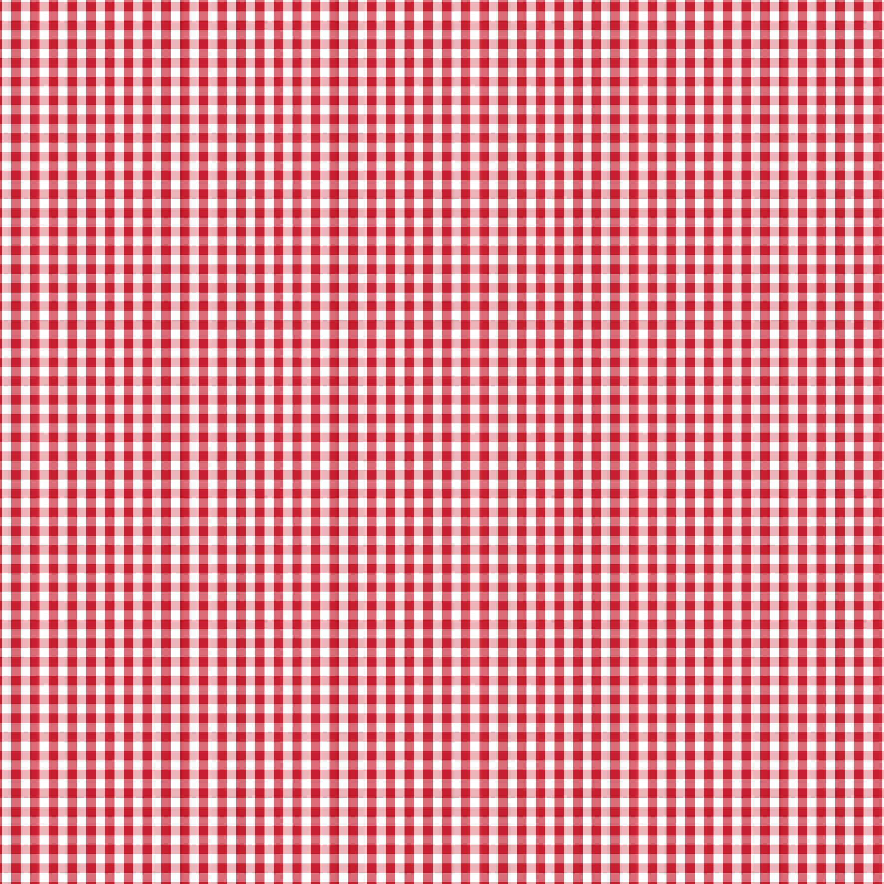 Red and white quilting cotton fabric featuring a small one-eighth-inch gingham check in bright Red Delicious red, pale red and white across the background.