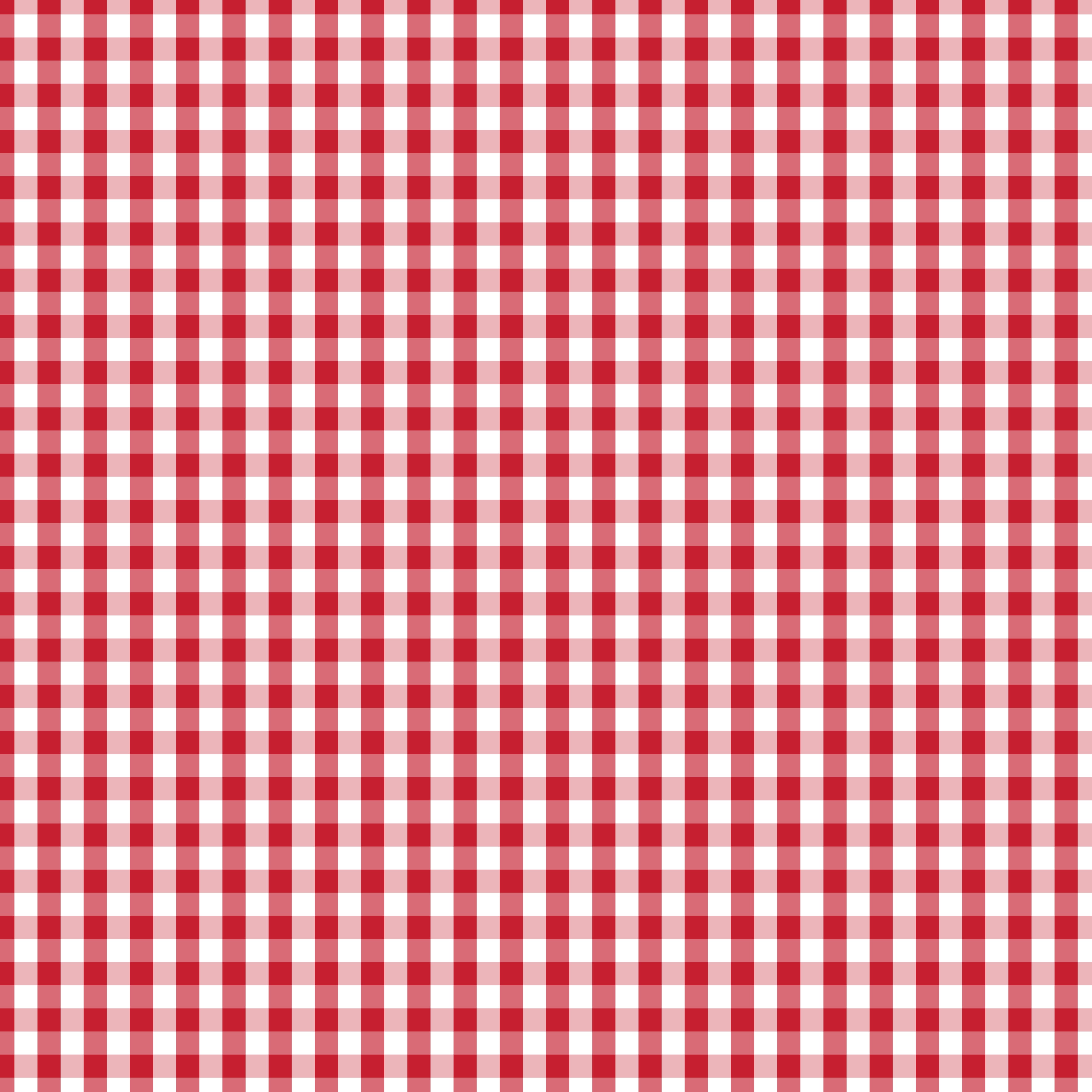 Red and white quilting cotton fabric featuring a quarter-inch gingham check in bright Red Delicious red, pale red and white across the background.