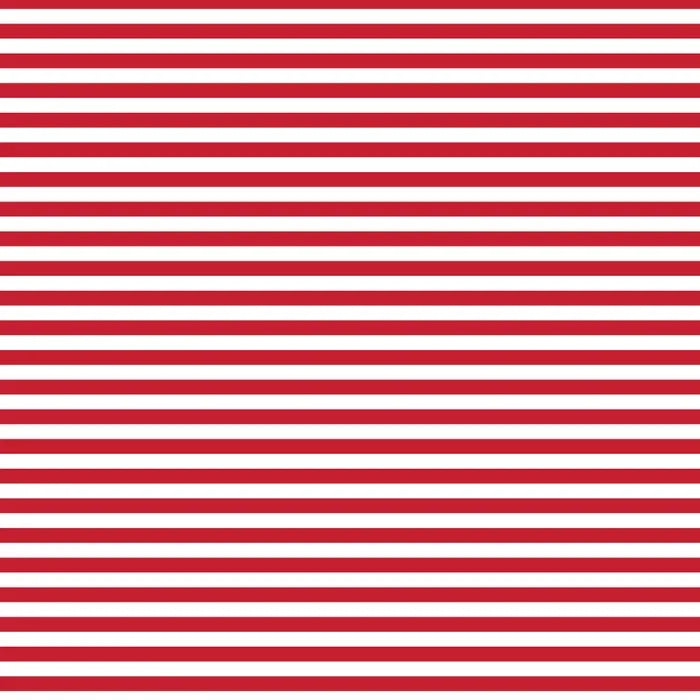 Red and white quilting cotton fabric featuring evenly spaced horizontal stripes in bright Red Delicious red, with each stripe measuring approximately one quarter inch.