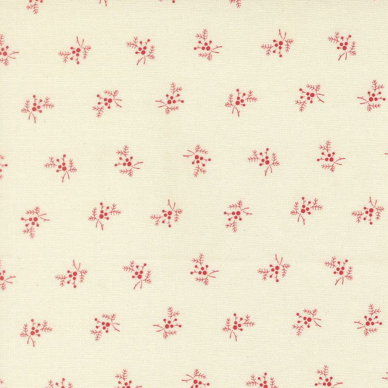 Moda Joyful Gatherings II 49333 22 cream fabric with scattered red berry sprigs in a delicate all-over Christmas print. 