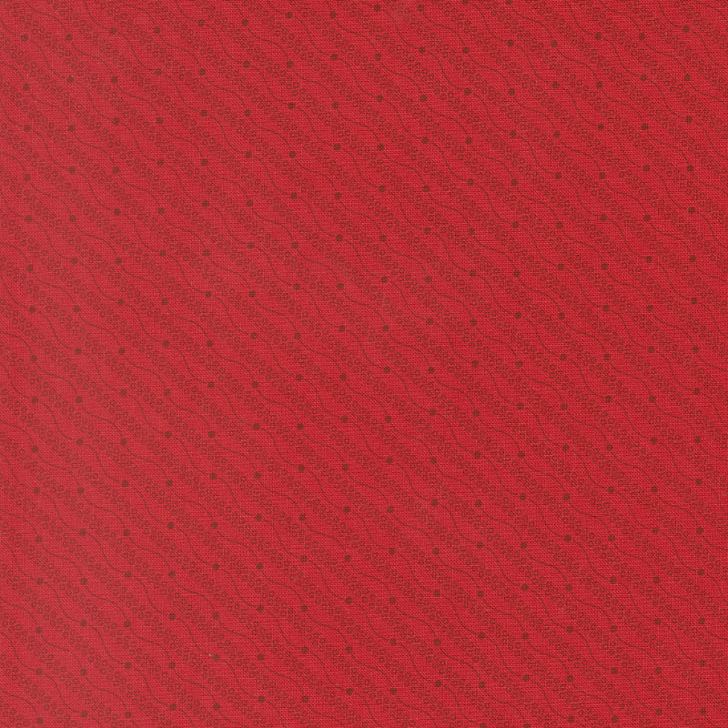 Moda Joyful Gatherings II 49334 12 red fabric with subtle wavy diagonal lines and tiny dark dots in a tonal all-over pattern.