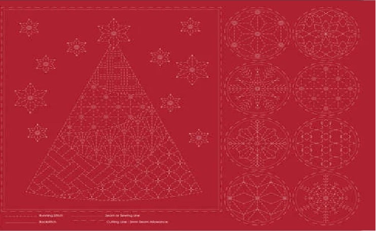 Christmas Sashiko Panel Red