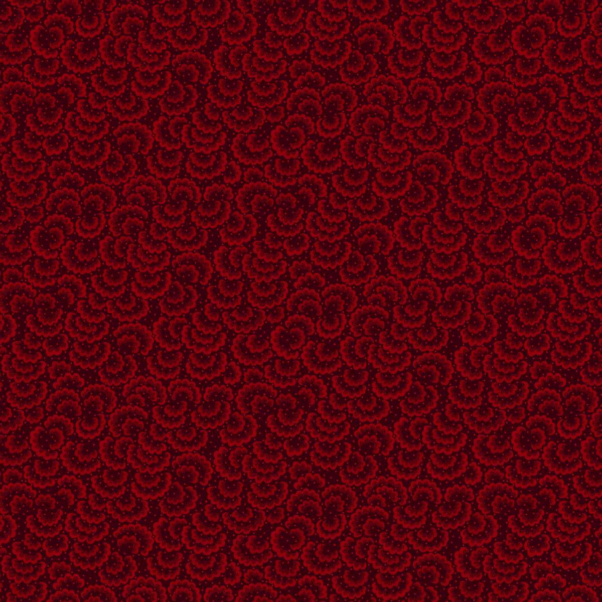 Every Heart Beats True Scalloped Crescents fabric featuring small tonal floral and scalloped motifs in deep red and burgundy. 