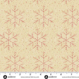 Latte Christmas quilting cotton fabric featuring large red line-drawn snowflakes and small red dots scattered across a warm cream background.