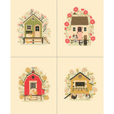 Gingiber Henhouse farmhouse chicken quilting panel with floral coops