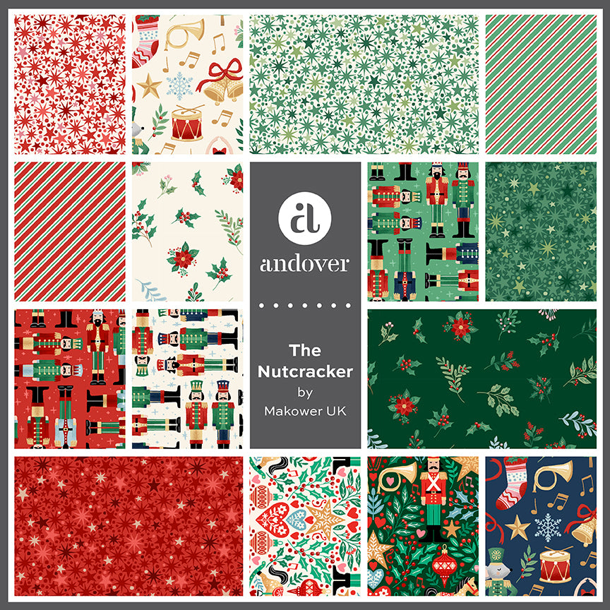 Nutcracker Christmas fabric with fairies, nutcrackers and festive motifs on cream