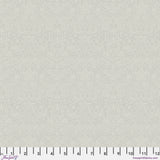 Light grey quilting cotton fabric featuring pairs of pale grey birds among strawberries, flowers and curling leaves across a light grey background.