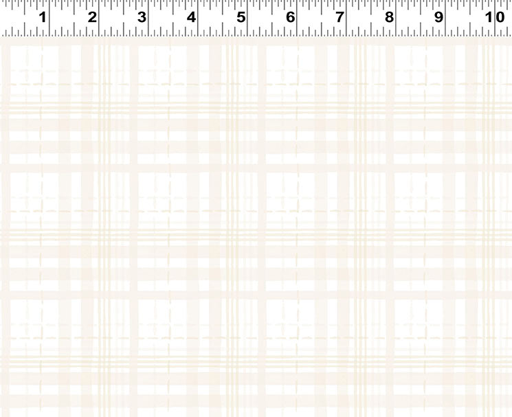 Subtle tonal plaid in light khaki, cream and warm white with a scale ruler, from the Very Berry Christmas collection by Claudia Bianchi for Clothworks – Frontier Fabrics.