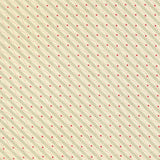 Moda Joyful Gatherings II 49334 11 cream fabric with wavy diagonal lines of tiny olive green circles, red dots and fine dotted accents.